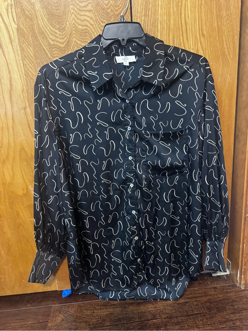 Entro Black Button-Down Shirt with Beige Abstract Squiggle Print